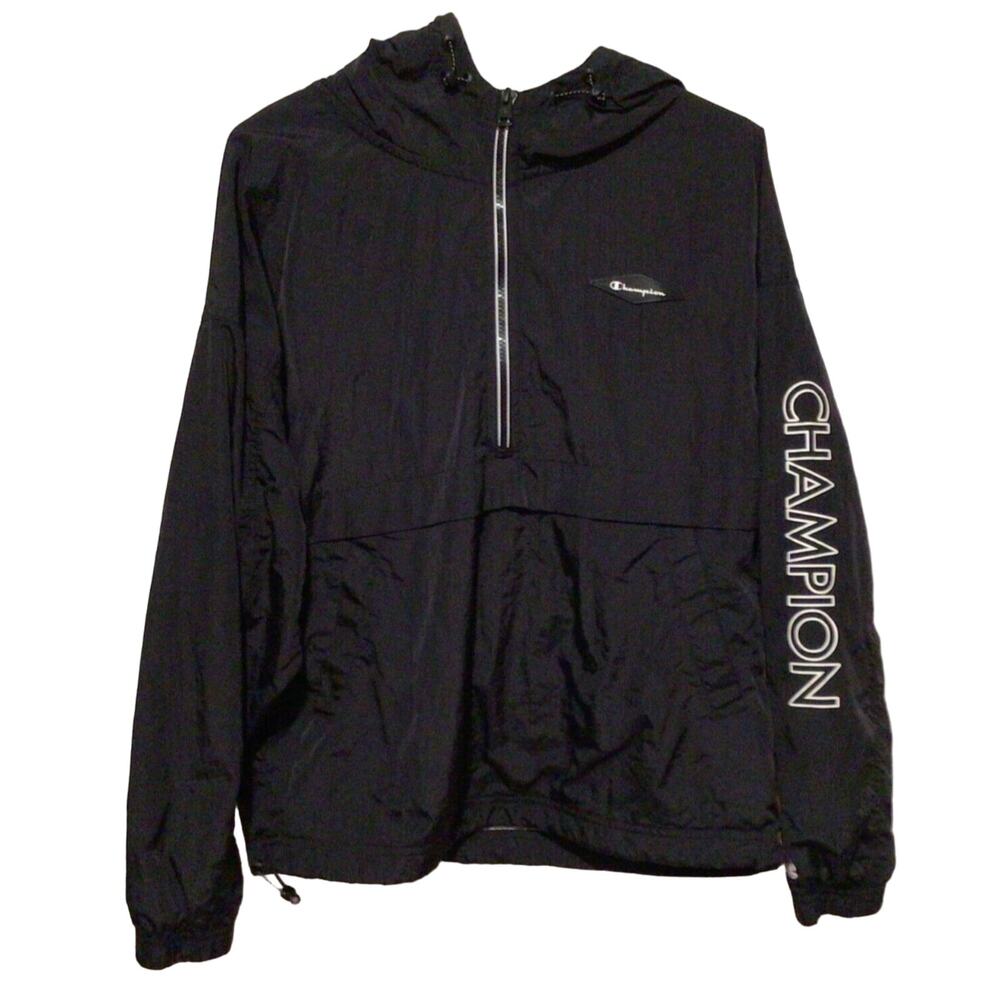 Champion Black Softshell Windbreaker Hoodie Women’s Size Small 1/2 Zip Jacket